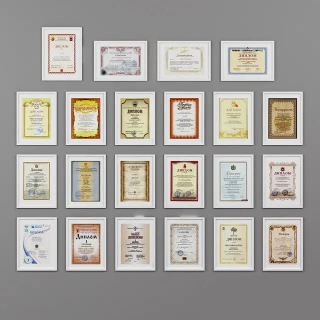 furniture – Diplomas and certificates in a frame 3ds Max