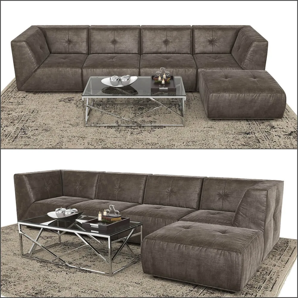 furniture – Divani Casa sectional sofa and Ottoman 3ds Max