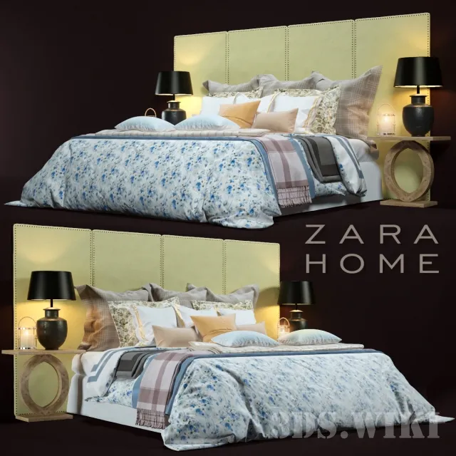 furniture – Double bed with side tables and lamps 3ds Max