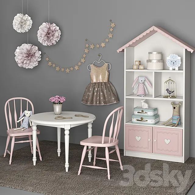 Furniture for children’s room girls with decor 12 3DSMax File