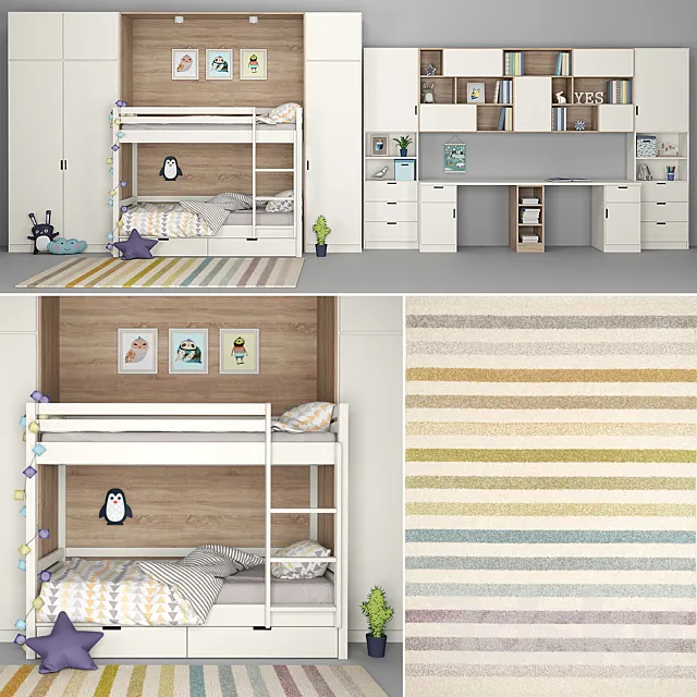 Furniture for children’s room with a decor for two children 3DSMax File