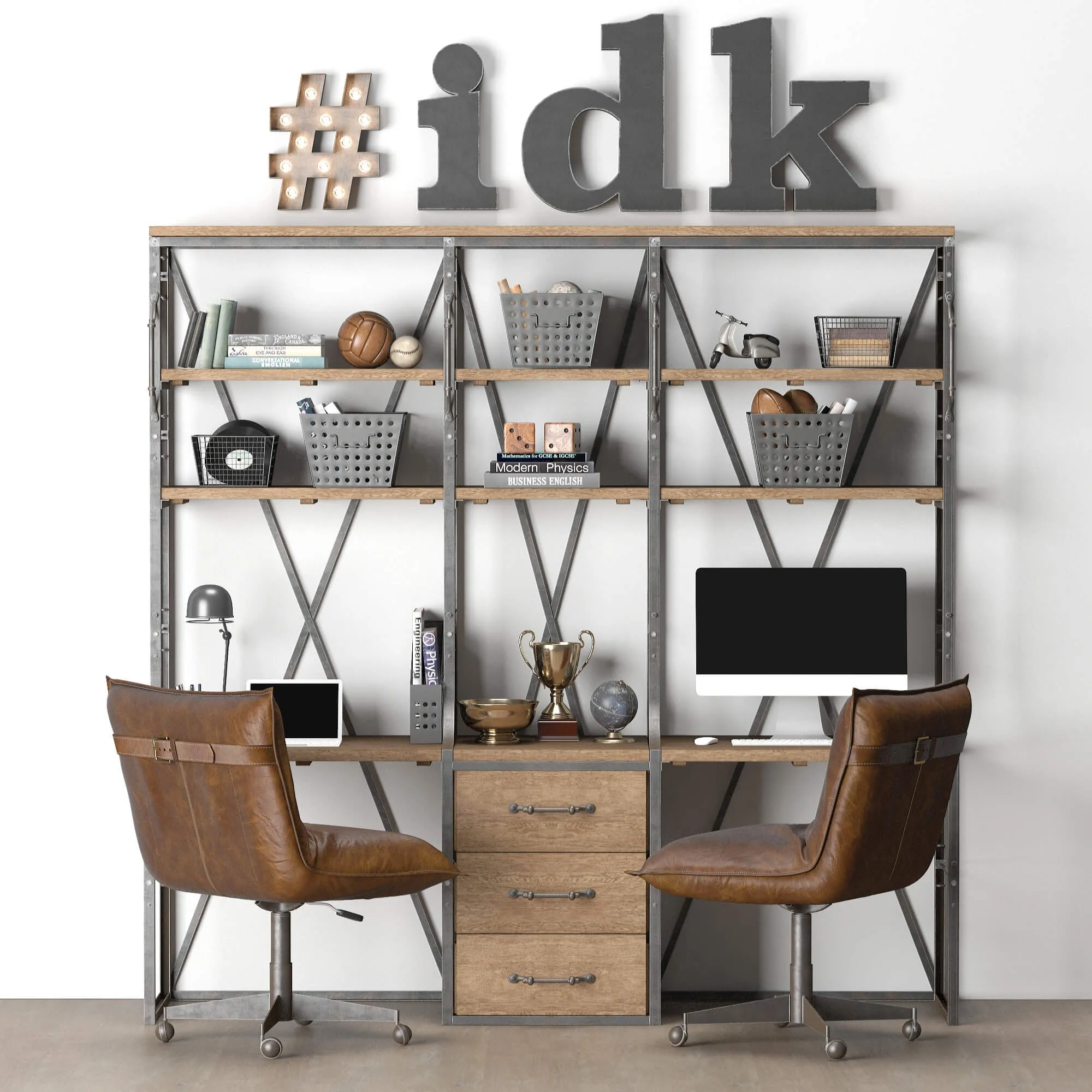 furniture – French Library  Double desk  with  drawers 3ds Max