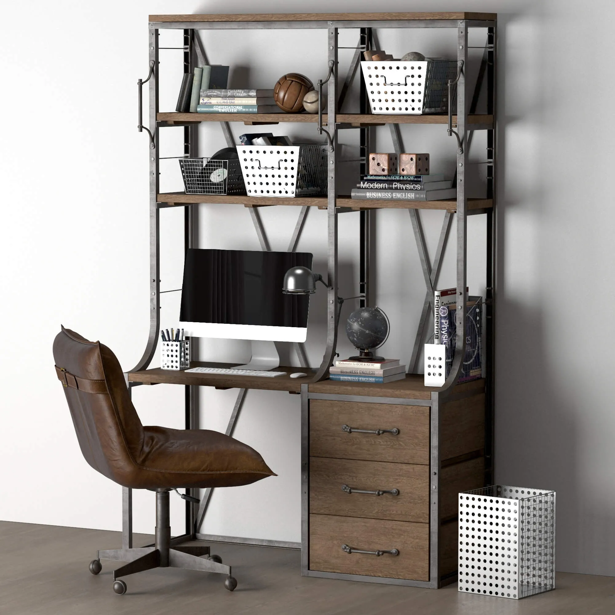 furniture – French Library  single  desk  with  drawers 3ds Max
