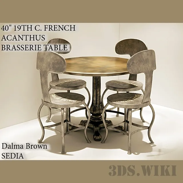 furniture – Frenchi Acanthus Brasserie table with Dialma Brown Sedie chairs 3ds Max