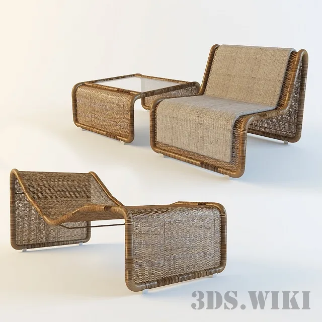 furniture – Garden armchair P.3 Bonacina Pierantonio with table 3ds Max