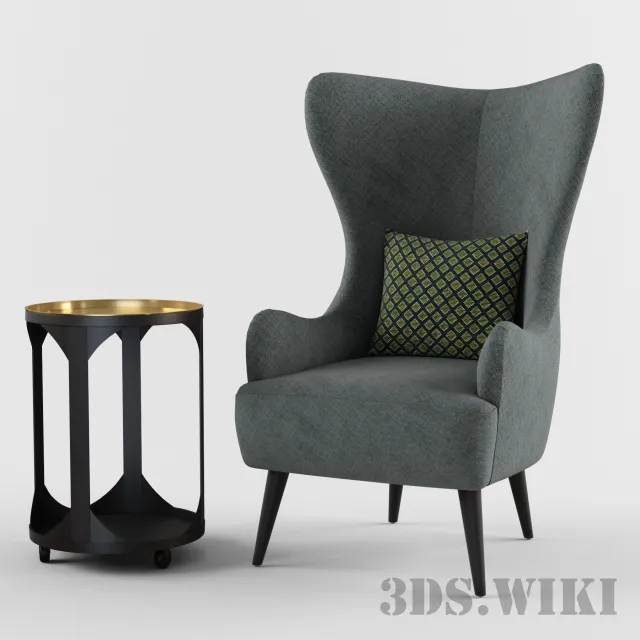 furniture – Gray armchair with table 3ds Max