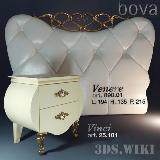 furniture – Headboard of Bed Venere 890.01 Bova and Bedside table Vinci 25.101 Bova 3ds Max