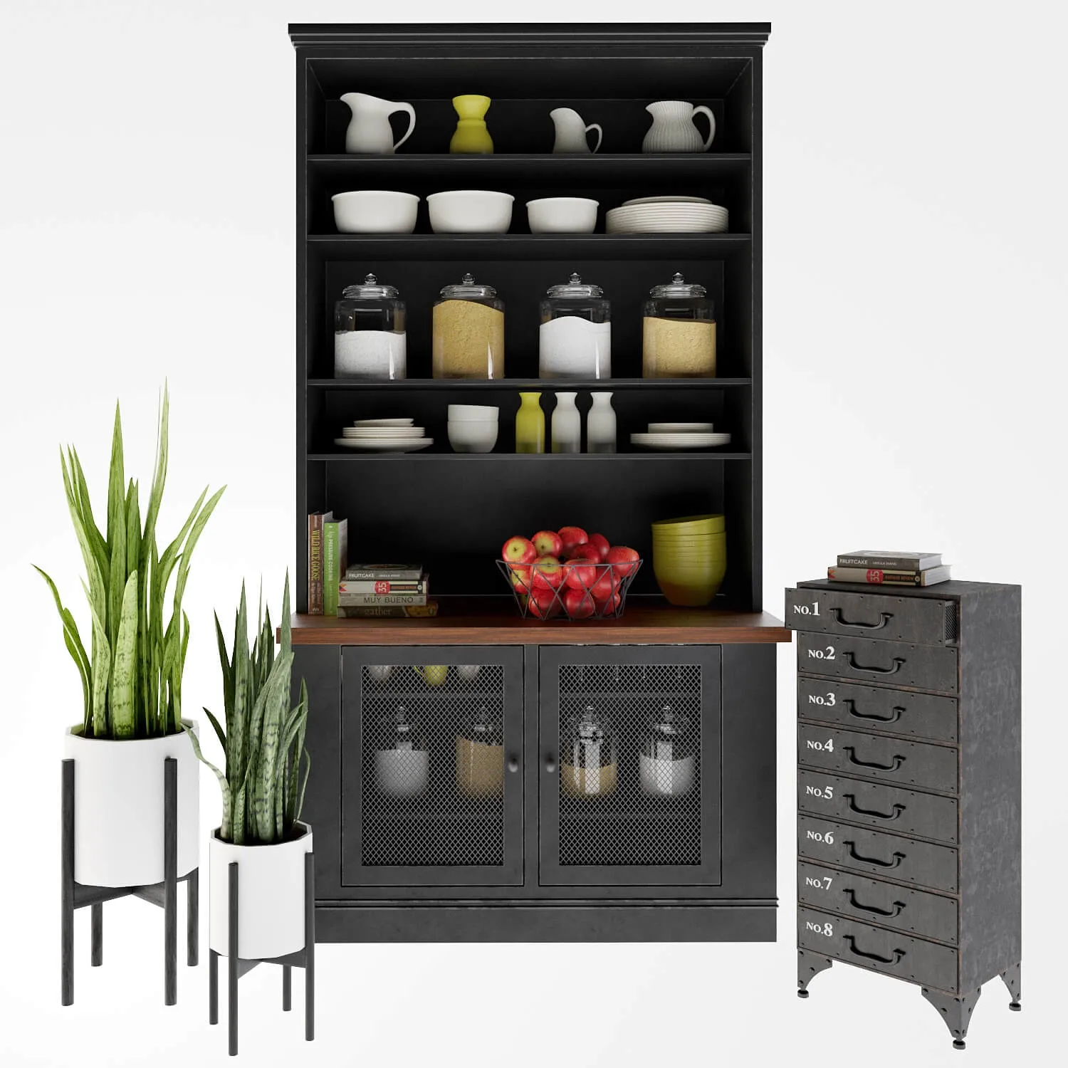 furniture – Industrial Loft Rustic Iron 8 drawer dresser and kitchen decor set 3ds Max
