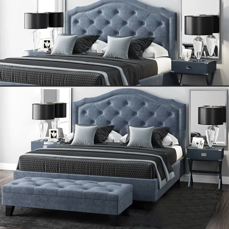 furniture – LuXeo brentwood Queen tufted bed 3ds Max