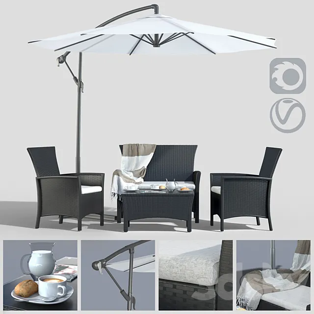 Furniture made of polyotonga with an umbrella 3DS Max Model