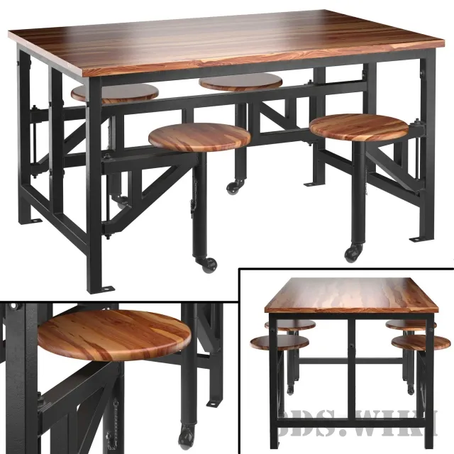 furniture – Metal table with bar stools 3ds Max