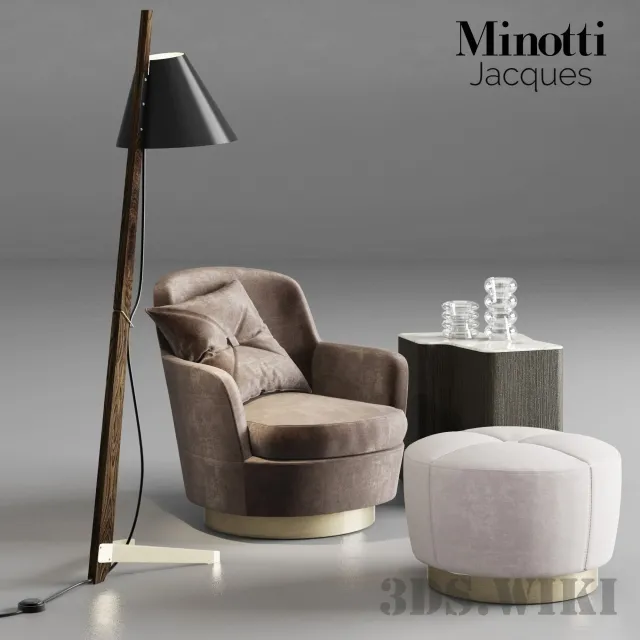furniture – Minotti Jaques armchair with pouf and lamp 3ds Max