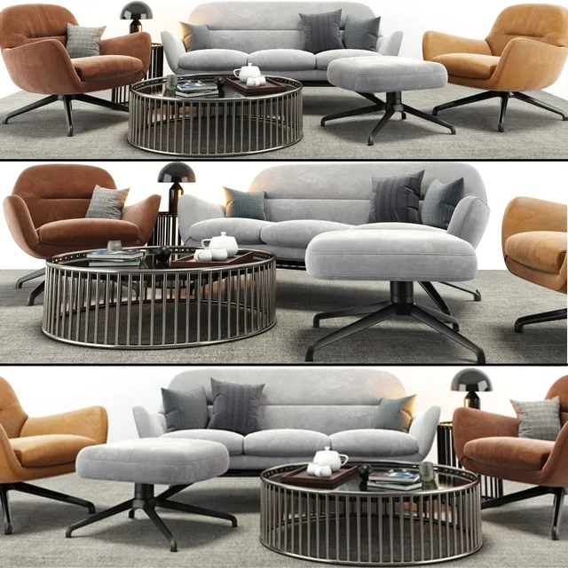 furniture – Minotti Jensen armchair and sofa set 3ds Max