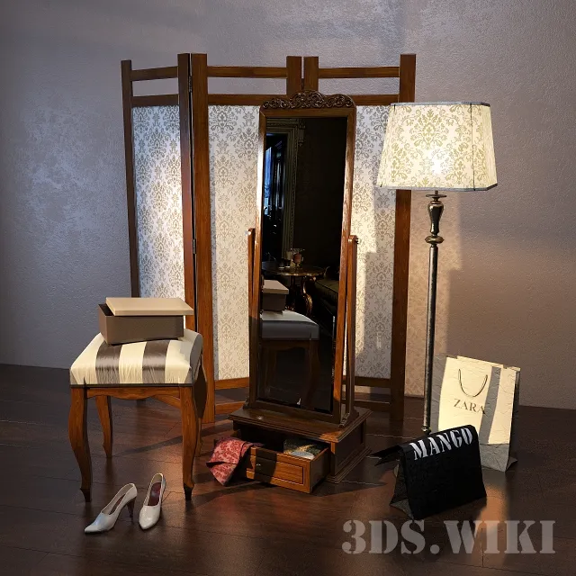 furniture – Mirror floor lamp and screen 3ds Max