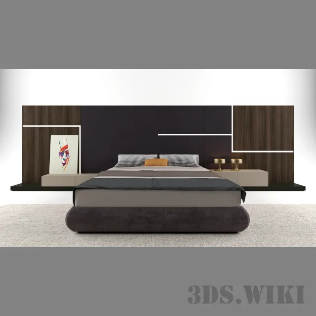 furniture – Modern Bed with Large Headrest 3ds Max