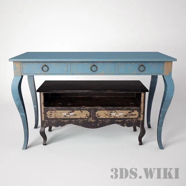 furniture – Old wooden table and chest of drawers 3ds Max