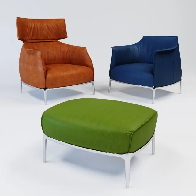 furniture – Poltrona Frau Archibald armchairs and poufs 3ds Max
