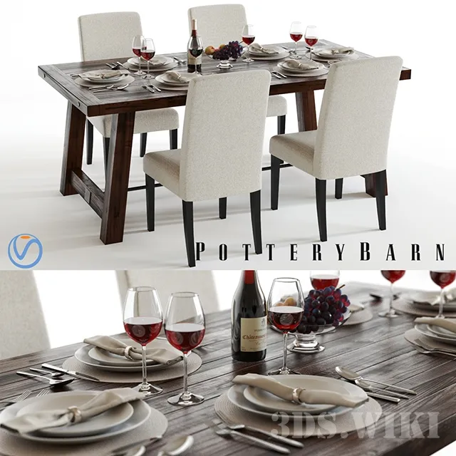 furniture – Pottery Barn Benchwright Table and Chairs Set 3ds Max