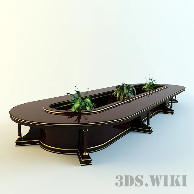furniture – President table with plants 3ds Max