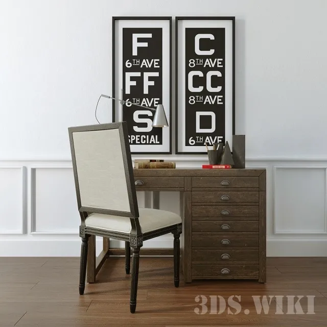 furniture – Restoration Hardware Desk and Chair 3ds Max