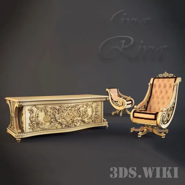 furniture – Riva Mobili D’arte writing desk and chair – Raffles 3ds Max