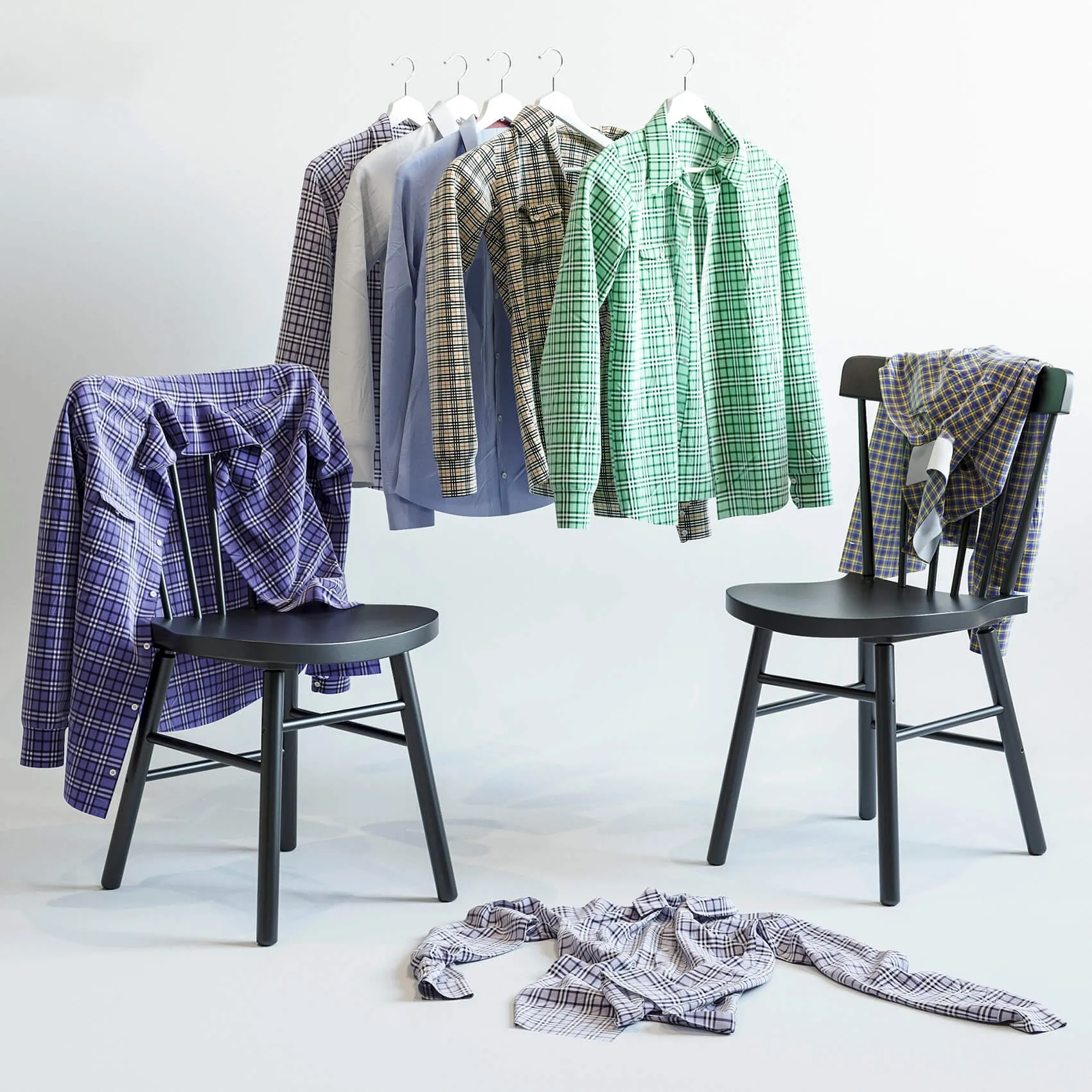 furniture – Set of men’s shirts and chair IKEA NORRARYD 3ds Max