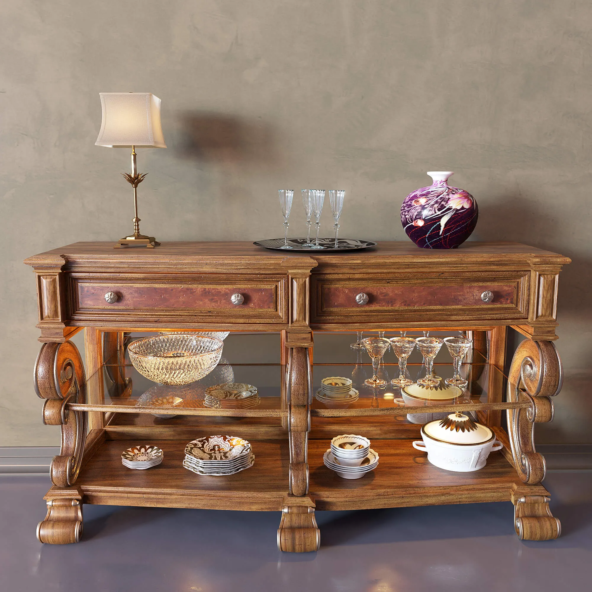 furniture – Sideboard for kitchen with table lamp 01 3ds Max