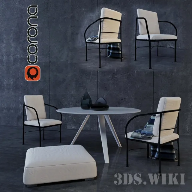 furniture – Small Cropped Italia table chairs and ottoman 3ds Max