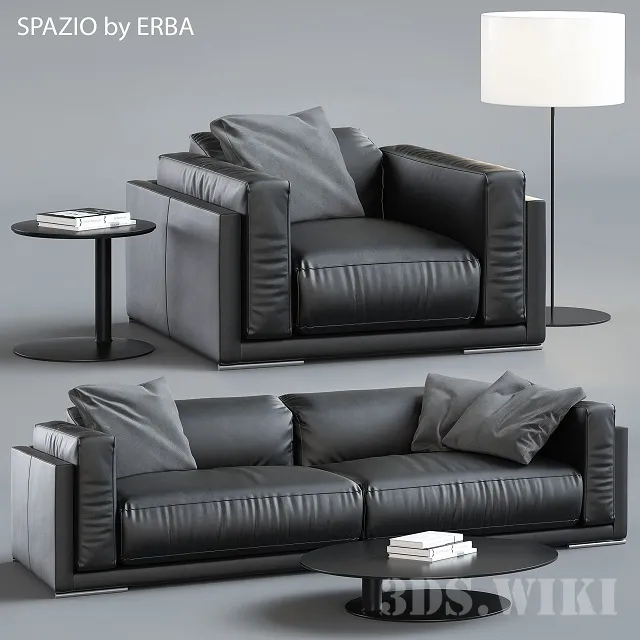 furniture – Spazio by Erba modular leather sofa and armchair 3ds Max