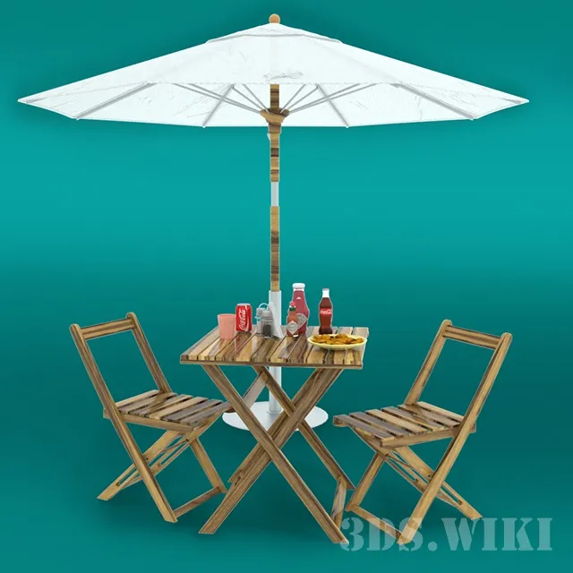 furniture – Tables and chairs under an umbrella 3ds Max