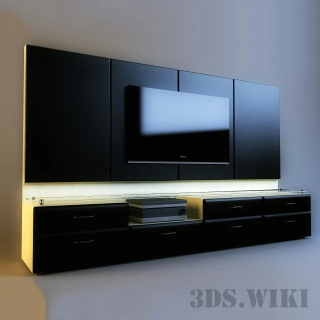 furniture – TV cabinet with large wall 3ds Max