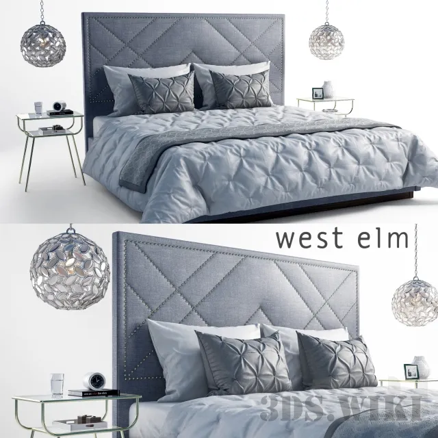 furniture – West Elm Bed and Kaia Frosted Beads 3ds Max