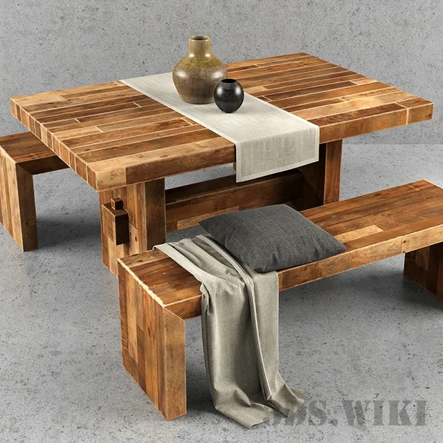 furniture – WestElm Wooden Table and Bench 3ds Max
