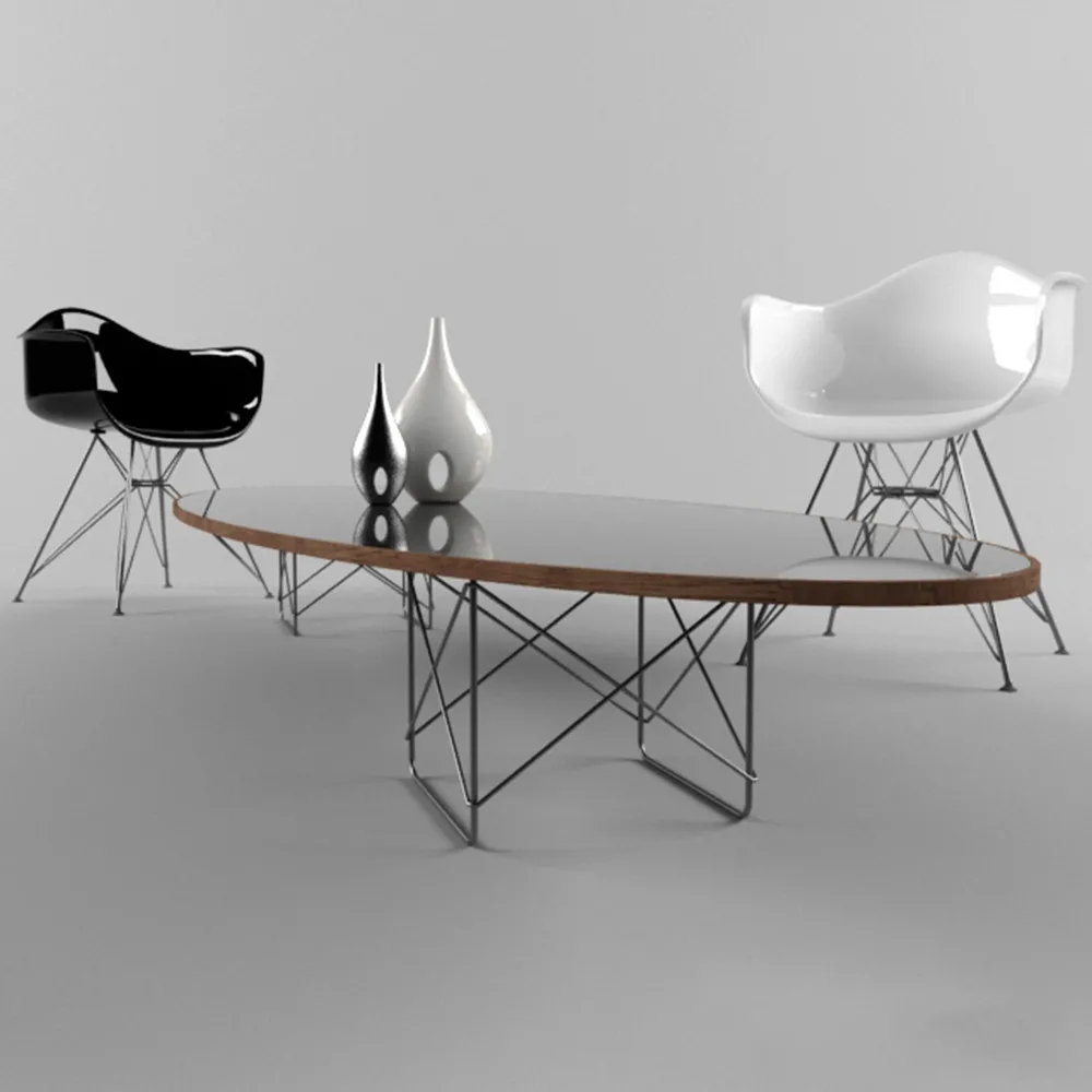 furniture – Wire Base Elliptical Table with Chairs 3ds Max