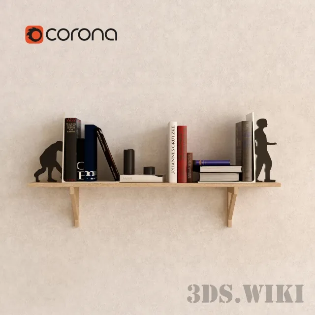 furniture – Wood shelf with books 3ds Max