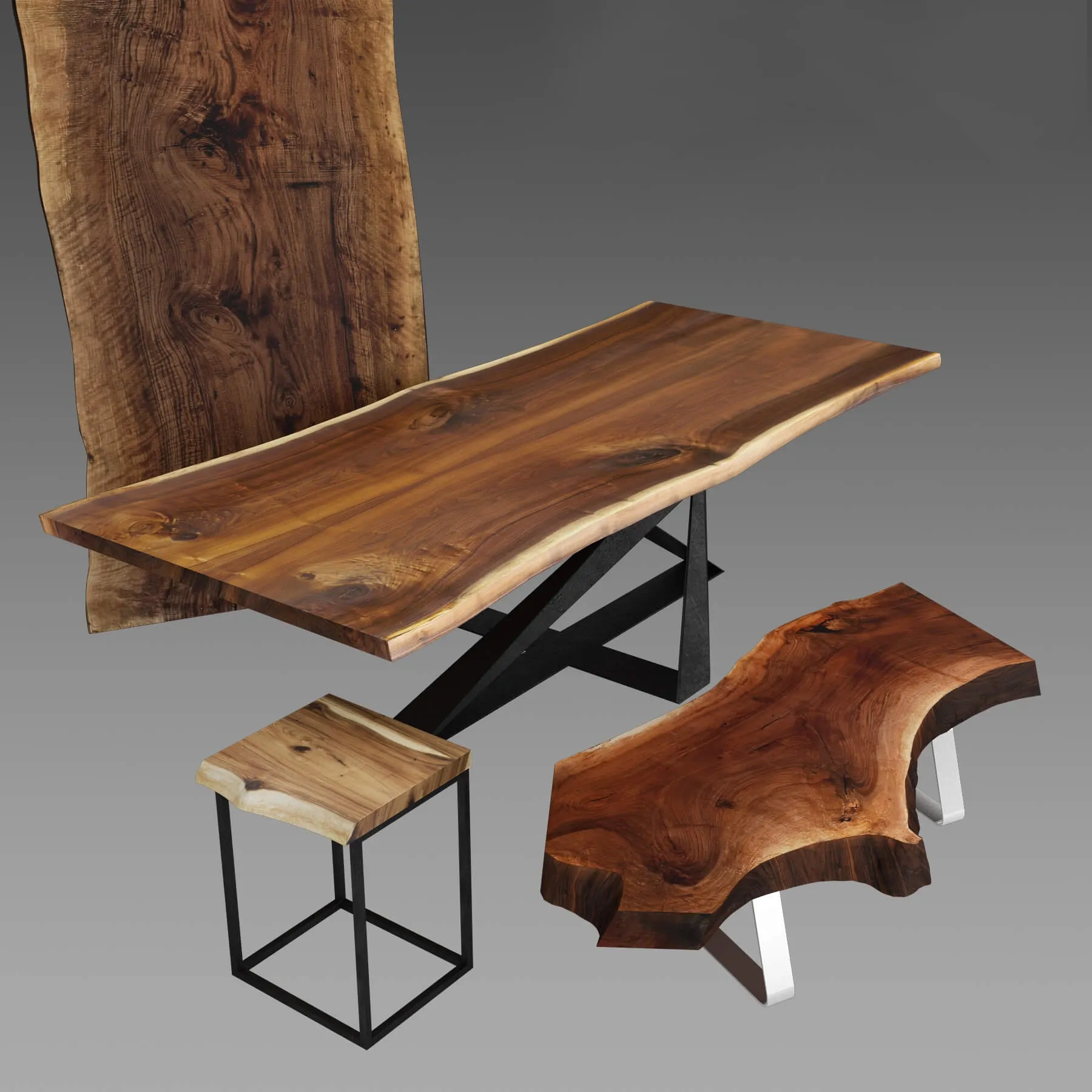 furniture – Wood slabs tables 3ds Max