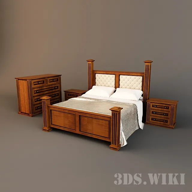 furniture – Wooden bed sideboard and chest of drawers 3ds Max