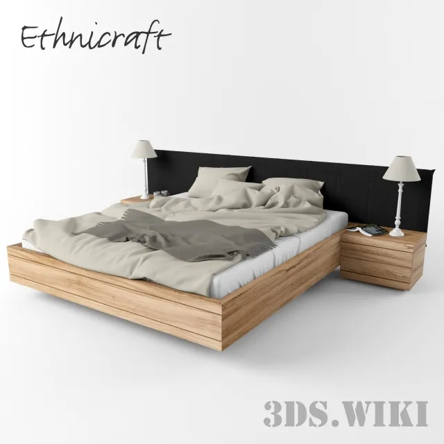 furniture – Wooden Bed with Bedside Tables 3ds Max