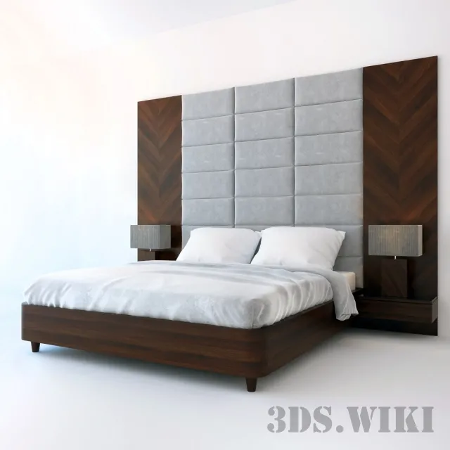 furniture – Wooden bed with large headboard 3ds Max