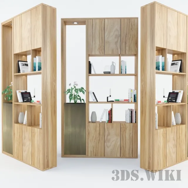 furniture – Wooden Cabinets Showcases With Decorative Set 3ds Max