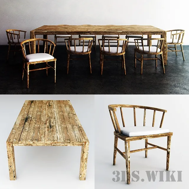 furniture – Wooden dining table with chairs 3ds Max