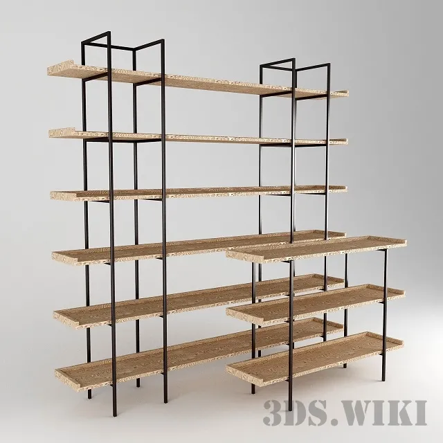 furniture – Wooden shelves with metal frame 3ds Max