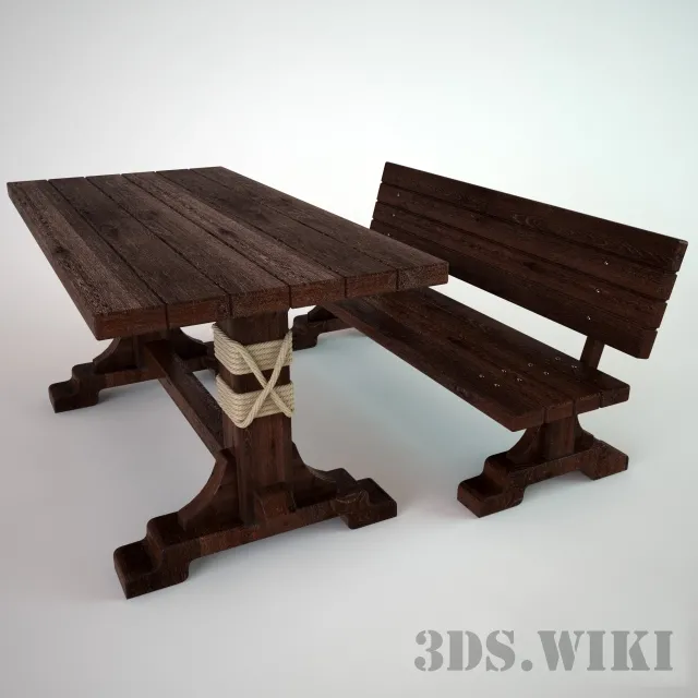 furniture – Wooden table and bench 3ds Max