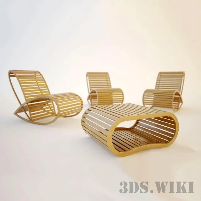 furniture – Wooden table with chairs 3ds Max