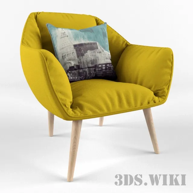 furniture – Yellow armchair with pillow 3ds Max