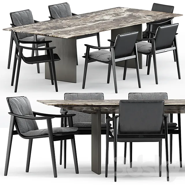 FYNN chair and LINHA DINING TABLE 3 by Minotti 3DSMax File