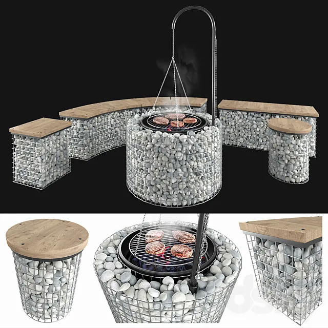 Gabion fireplace benches 3DS Max Model