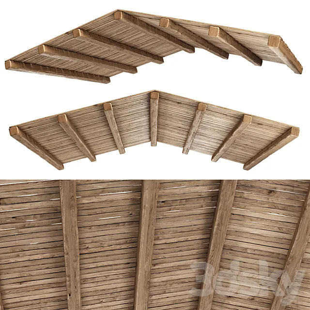 Gable Wooden Ceiling V2 _ Ethnic wooden ceiling 3ds Max