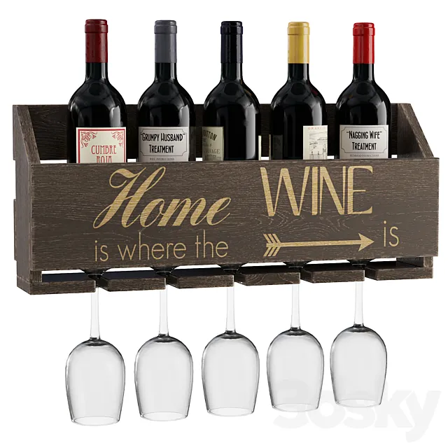 Gallatin Le Luxe Engraved Home is Where 5 Bottle Wall Mounted Wine Bottle and Glass Rack 3ds Max