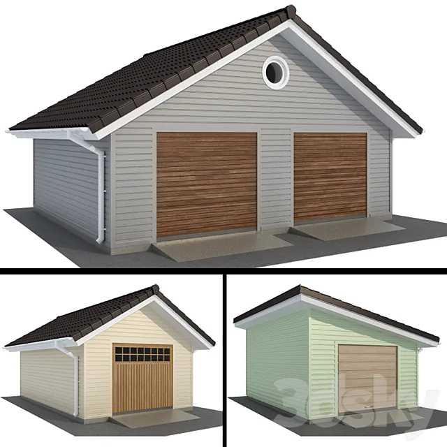 Garage with siding for one and two cars 3ds Max